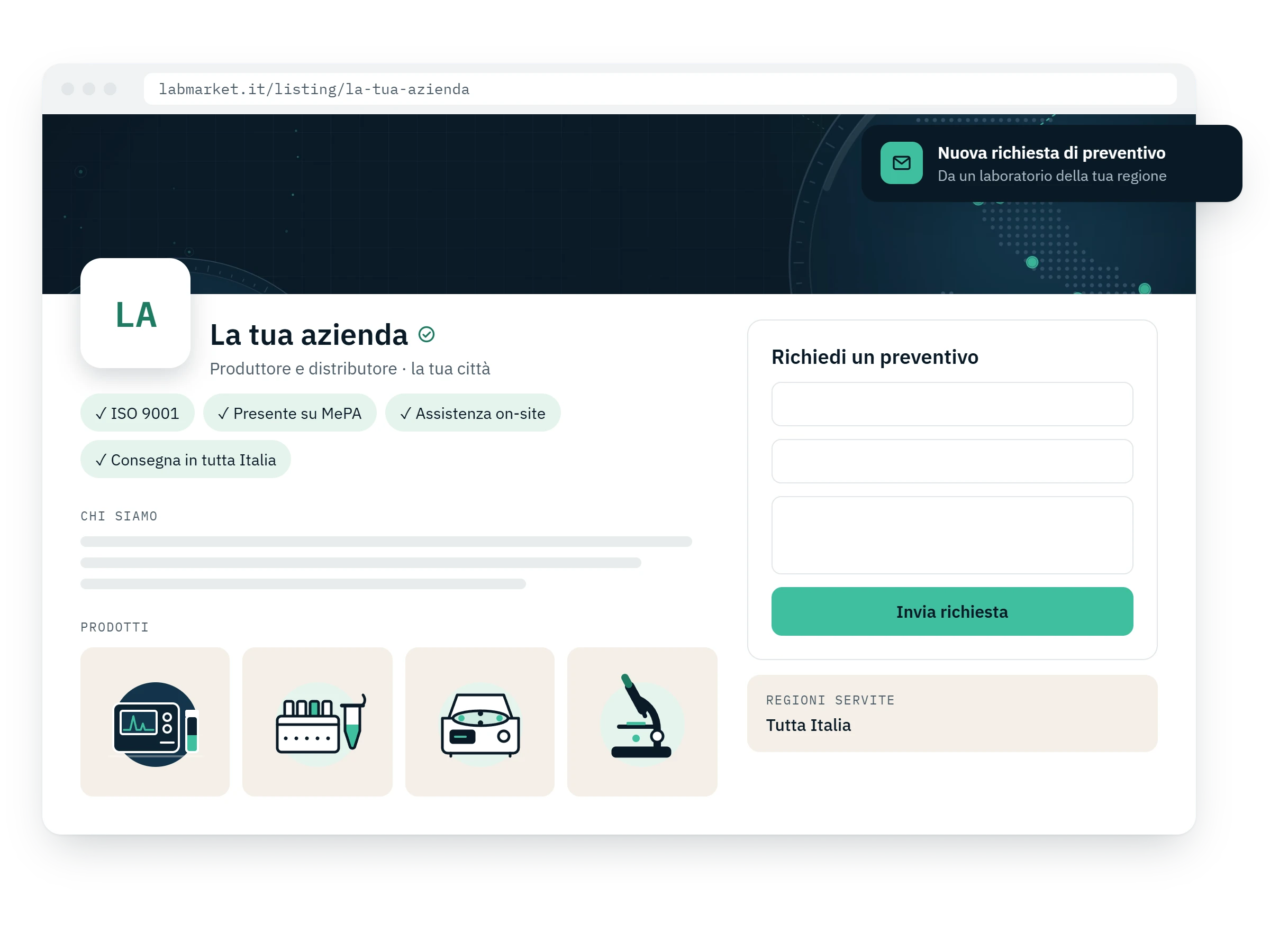 Anteprima del profilo aziendale su LabMarket